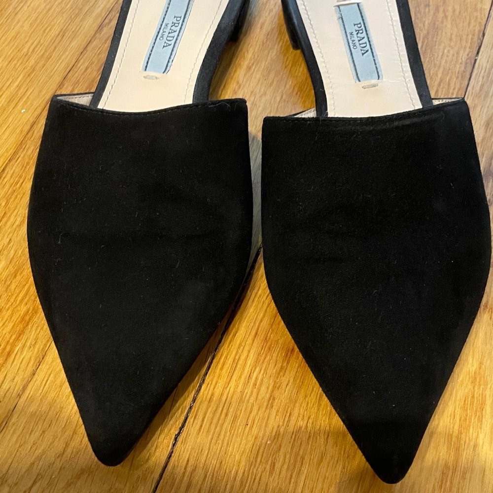 Prada Pointed Toe Black Suede Women’s Mule Designer Shoe Women’s Size 6